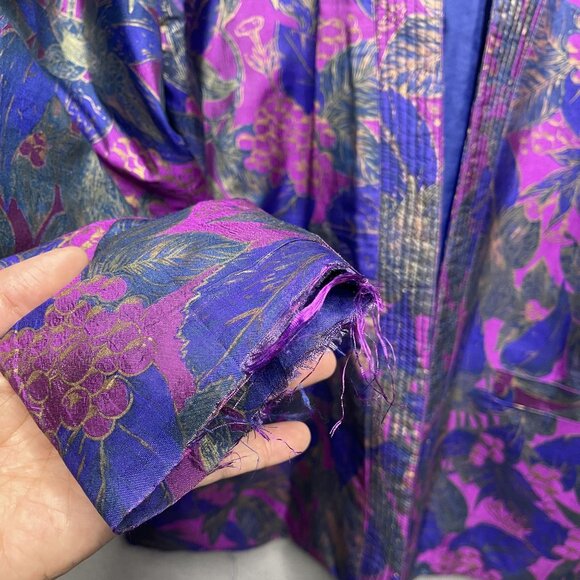 Vintage First Thaisilk Womens Floral Blazer Jacket 100% Silk Purple/Gold/Blue M - Picture 3 of 8